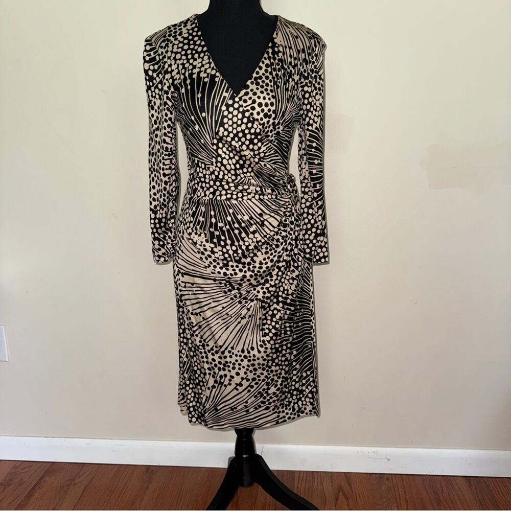 Trina Turk Black Tan Signature Print Wrap Dress Size 10